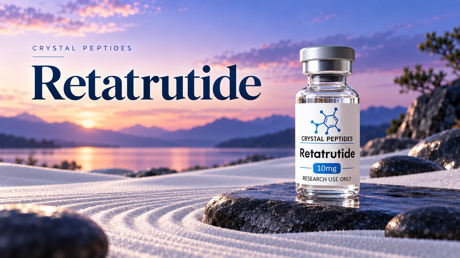 Ilustración editorial del producto: Retatrutide — Crystal Peptides.